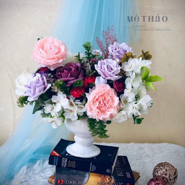 (Ảnh thật 100% chụp tại shop) Bình Hoa Hồng Giả Nhân Tạo Vintage Hiện Đại  Chất Liệu Lụa Cao Cấp Của Mê Thảo Flower