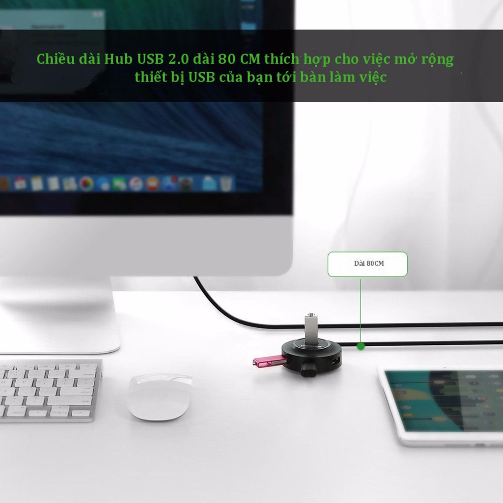 Hub USB 2.0 4 cổng tốc độ cao chính hãng UGREEN CR106