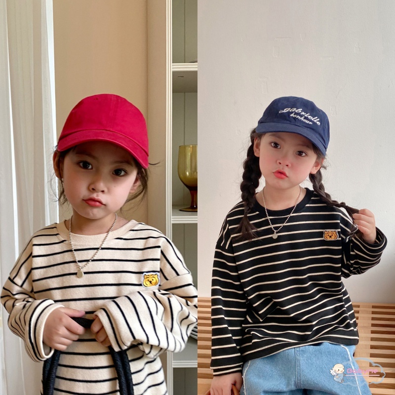 Áo Sơ Mi Denim Tay Dài Họa Tiết Kẻ Sọc Phong Cách Hàn Quốc Thời Trang Cho Bé Gái