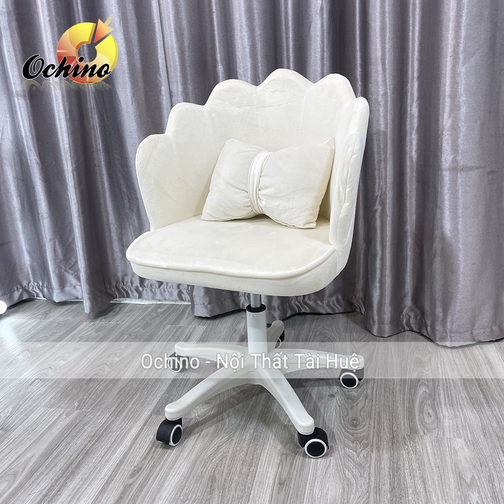 Ghế Xoay, Ghế Ngồi Trang Điểm Và Thư Giãn Mẫu Vương Miện Tặng Kèm Gối Nơ Xoay 360 Độ Và Nâng Cao Thấp ( Hàng Có Sẵn)