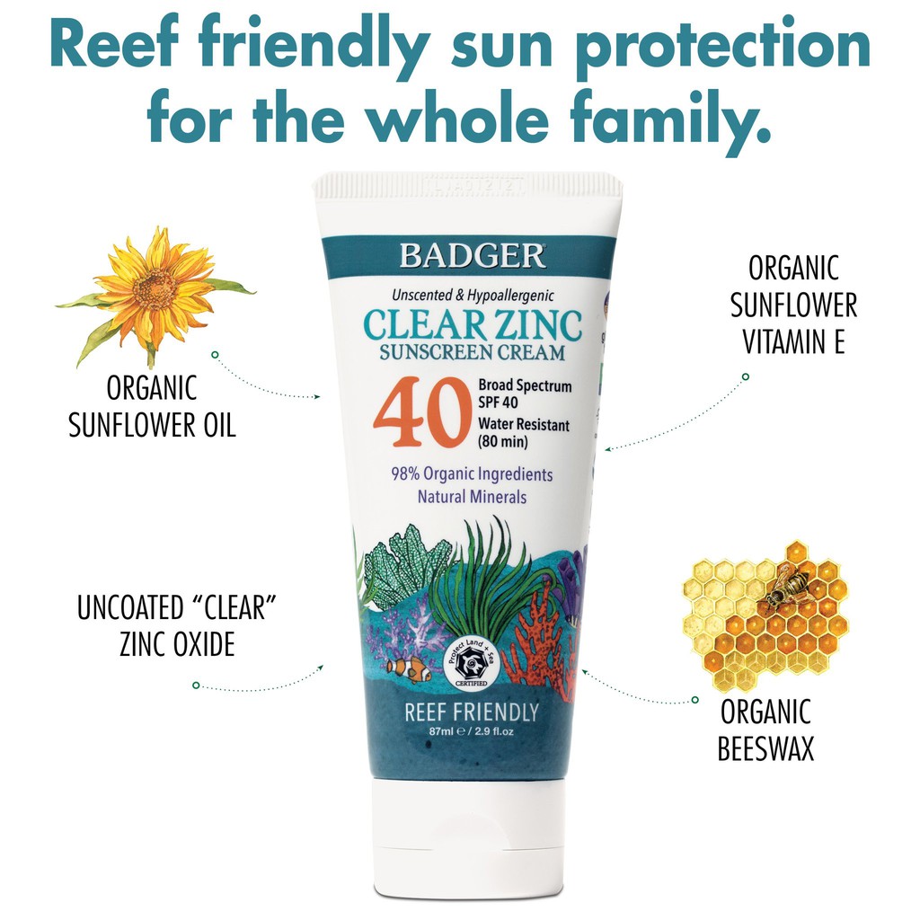 Kem chống nắng vật lý Clear Zinc (Badger Clear Zinc Sunscreen Cream) - 87ml - HCMShop