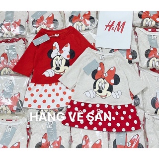 Bg742- set 2 váy bé gái micky đỏ xám gấu bi