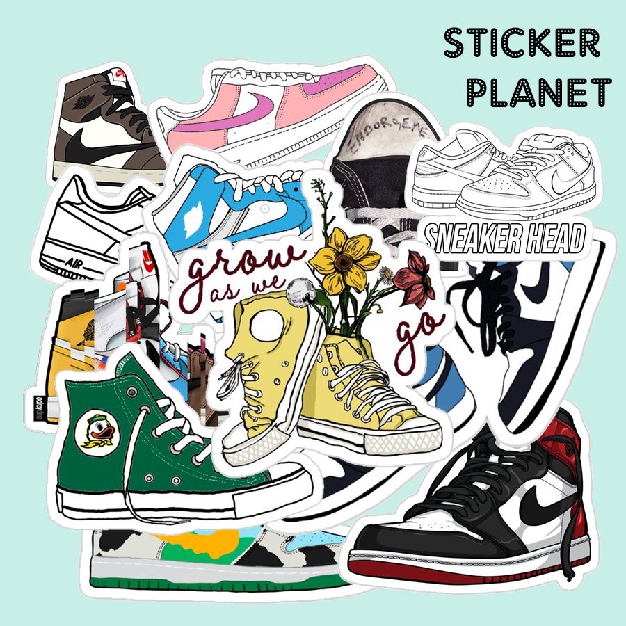 Bộ sticker chống thấm nước trang trí mũ bảo hiểm, đàn, guitar, ukulele, điện thoại laptop chủ đề giày sneaker