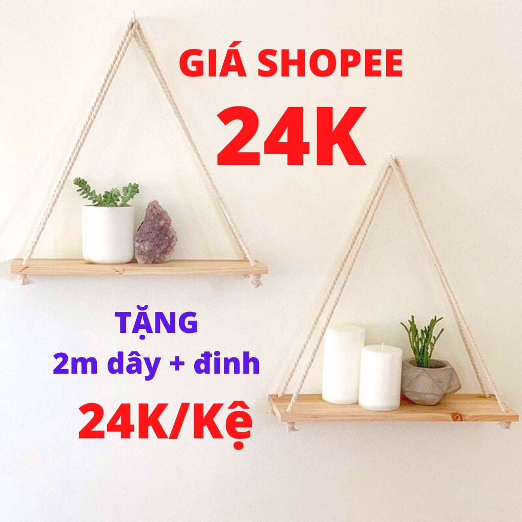 KỆ GỖ TREO TƯỜNG ĐA NĂNG - TẶNG 2m DÂY THỪNG + Đinh Đóng Tường.