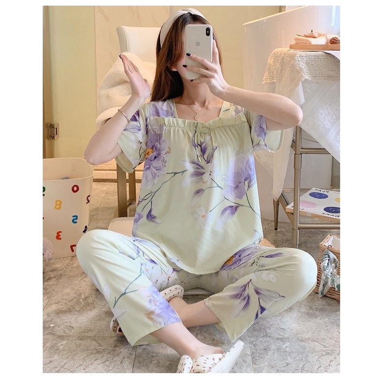 Bộ Lanh Mát Mặc hè SAQ283 Không Mặc Bầu