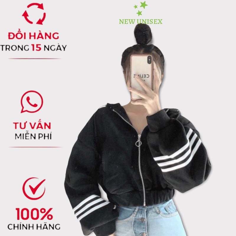 Áo Khoác Nữ Croptop Chất Thun Nỉ Mềm, Có Nón Rộng Phối Sọc Tay Form Chuẩn Mặc Đẹp Che Nắng Chắn Gió Tốt [NEW UNISEX]