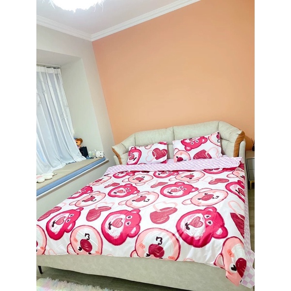 Bộ ga gối và vỏ chăn Cotton Poly nhập khẩu mẫu Gấu Lotso xinh xắn Xịn Decor