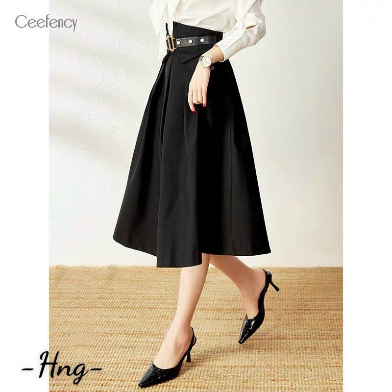 Chân váy thô Quảng Châu đai da dài qua gối