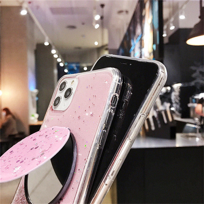 Ốp điện thoại kim tuyến lấp lánh kèm giá đỡ Có Gương cho Iphone 15 14 11 12 13 Pro Max