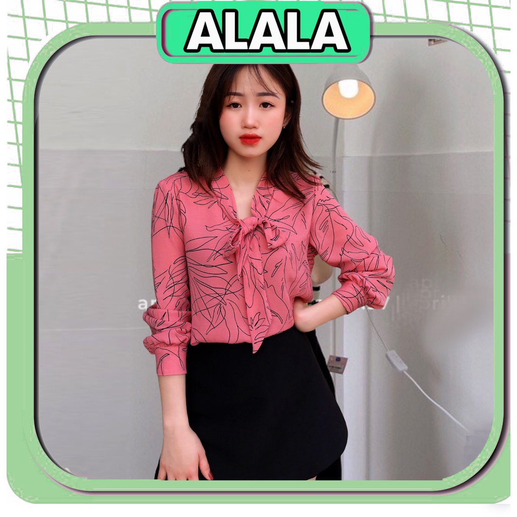 Áo sơ mi nữ công sở lụa tay phồng thắt nơ hàng thiết kế ALALA phong cách Hàn Quốc