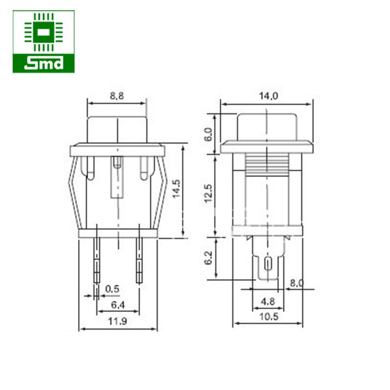 Công tắc, nút nhấn nhả DS 431 vuông 2A/250VAC các màu đỏ, xanh lá, vàng