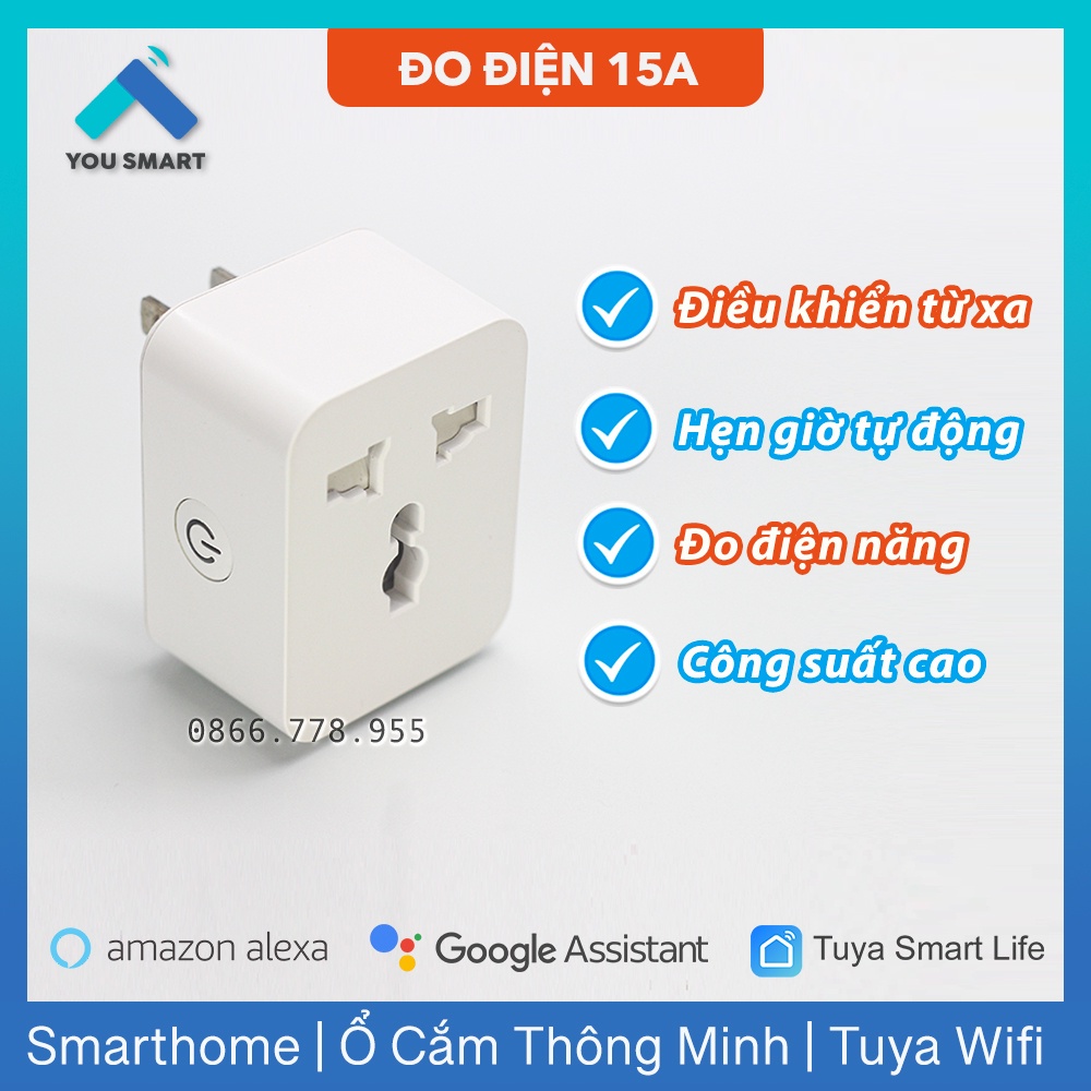 [Đo Điện Năng] Ổ Cắm Thông Minh Wifi 15A Tuya Smartlife - Công Suất Cao