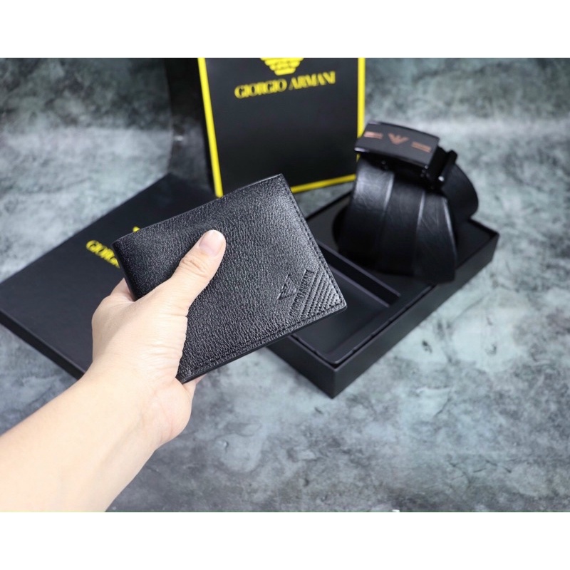 set dây nịt thắt lưng và ví bóp nam hiệu armani