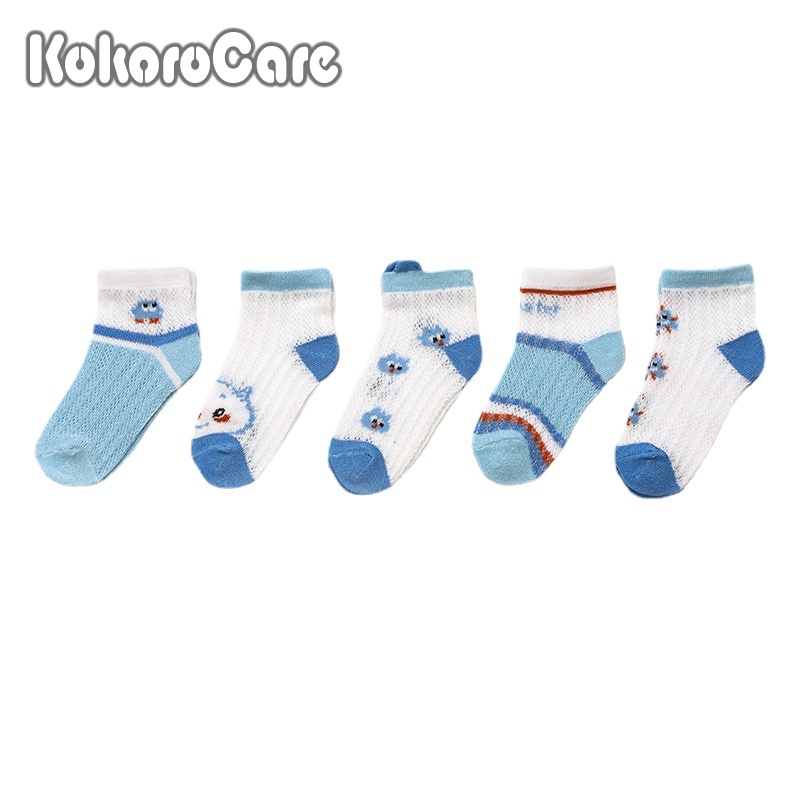 5 Đôi vớ KOKOROCARE vải cotton mỏng hình hoạt hình màu xanh dương size S/M/L/XL 0-8 tuổi cho bé