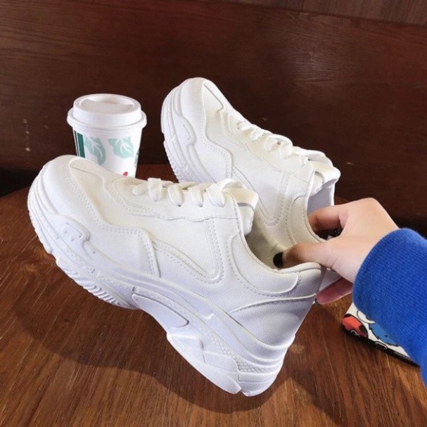 Giày thể thao nữ Độn đế 7p, Giày thể thao nữ sneaker màu trắng chất da PU đế màu trắng đẹp mã M010