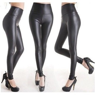 Quần legging nữ giả da bóng lưng cao
