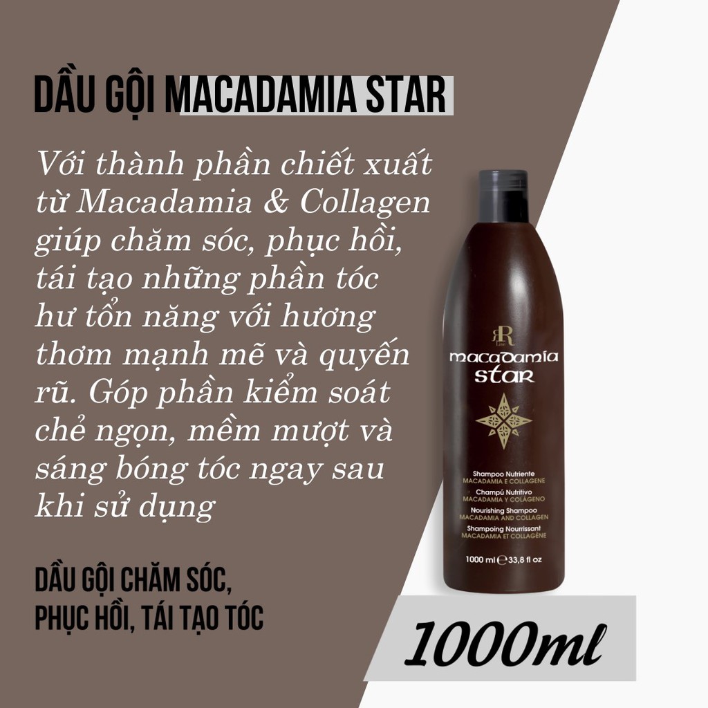 Dầu gội chăm sóc và phục hồi tóc hư tổn với hương thơm quyến rũ Rrline Macadamia Collagen Star Shampoo