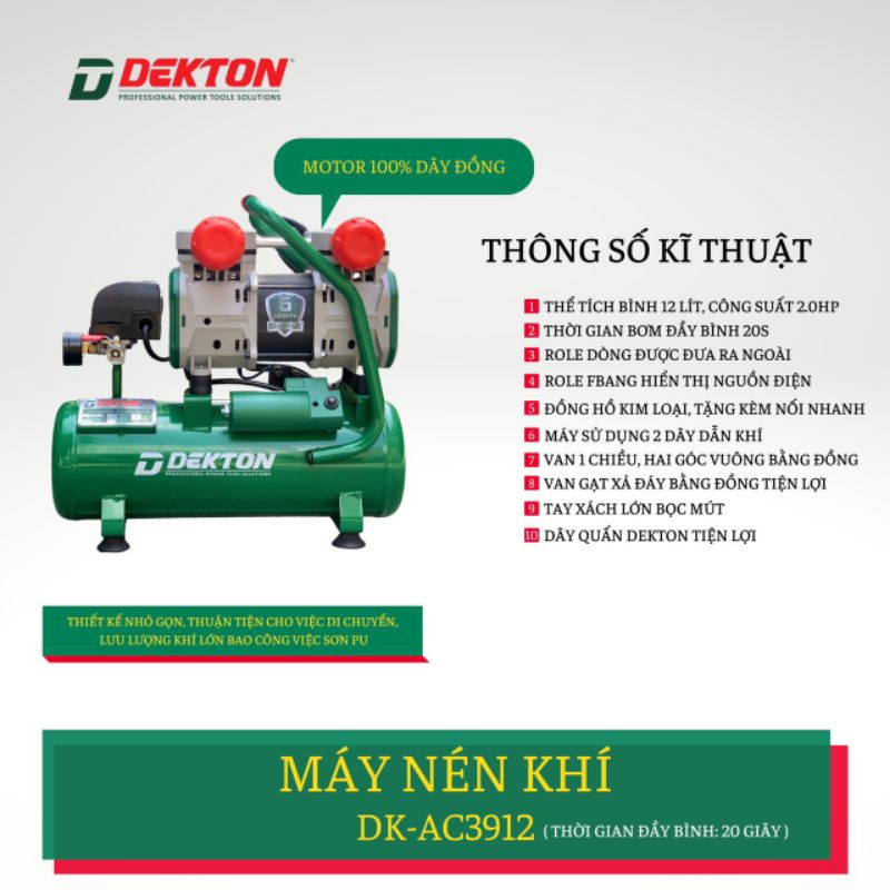 Bơm hơi 12L không dầu Dekton DK-AC3912