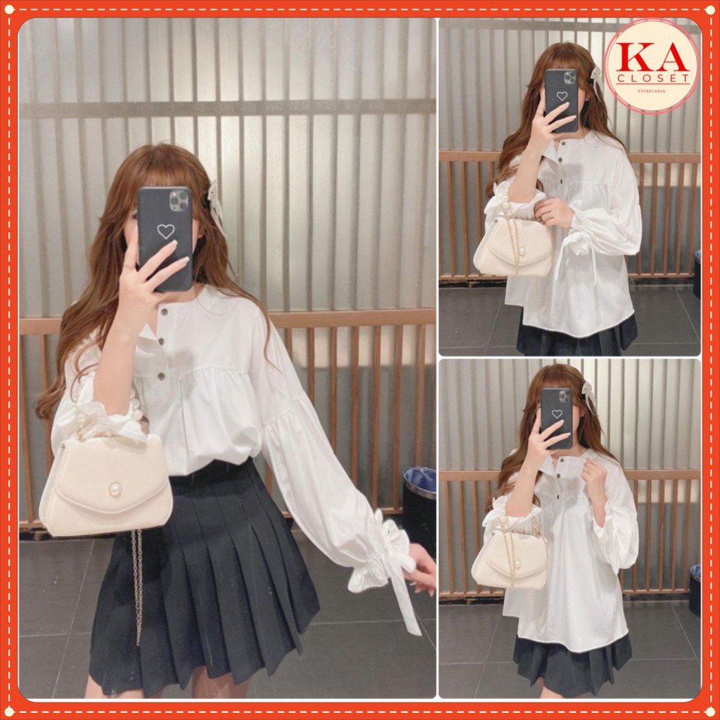 Áo bánh bèo cúc KA Closet chất von lụa mềm đẹp, from babydoll phong cách hàn quốc