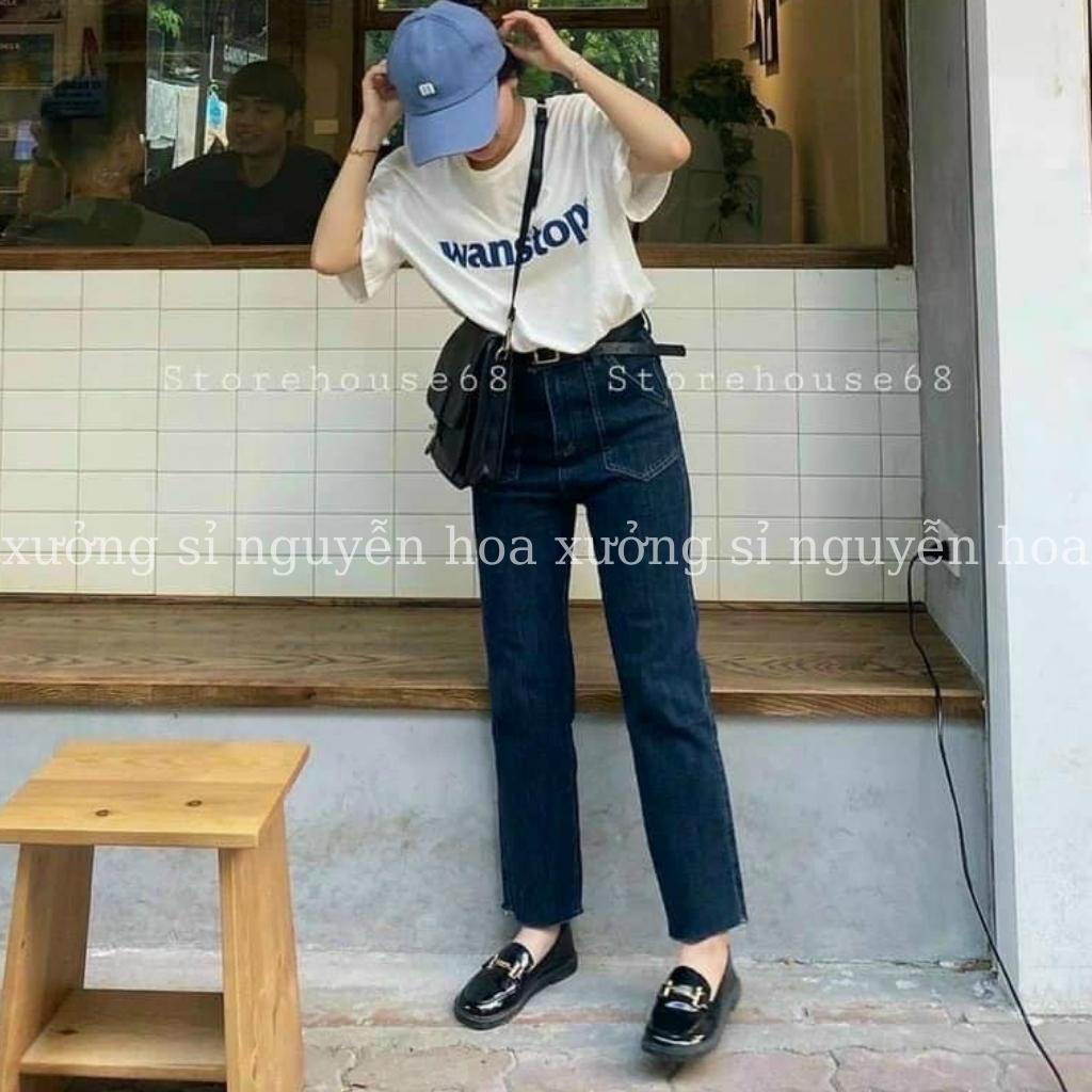Quần jean bò nữ ống đứng túi trước màu xanh đậm phong cách hàn quốc trẻ trung năng động Xưởng Sỉ Nguyễn Hoa
