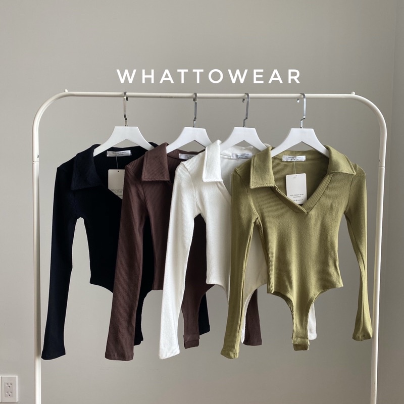 ✽℗Bodysuit cổ polo tay dài thun gân len | BigBuy360 - bigbuy360.vn