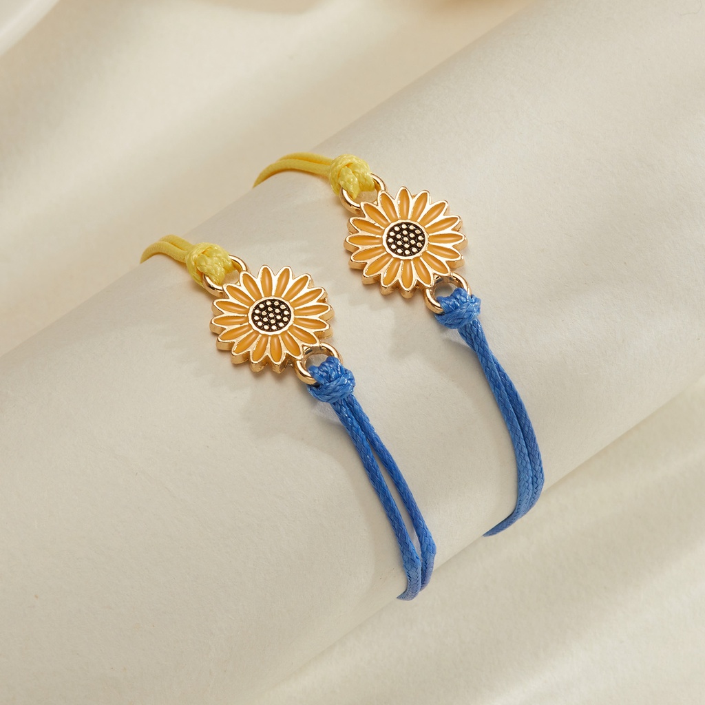 Set 2 Vòng Tay Dây Bện Thủ Công Có Thể Điều Chỉnh Phối Hoa Hướng Dương/Hoa Hướng Dương/Hoa Cúc Cho Nữ