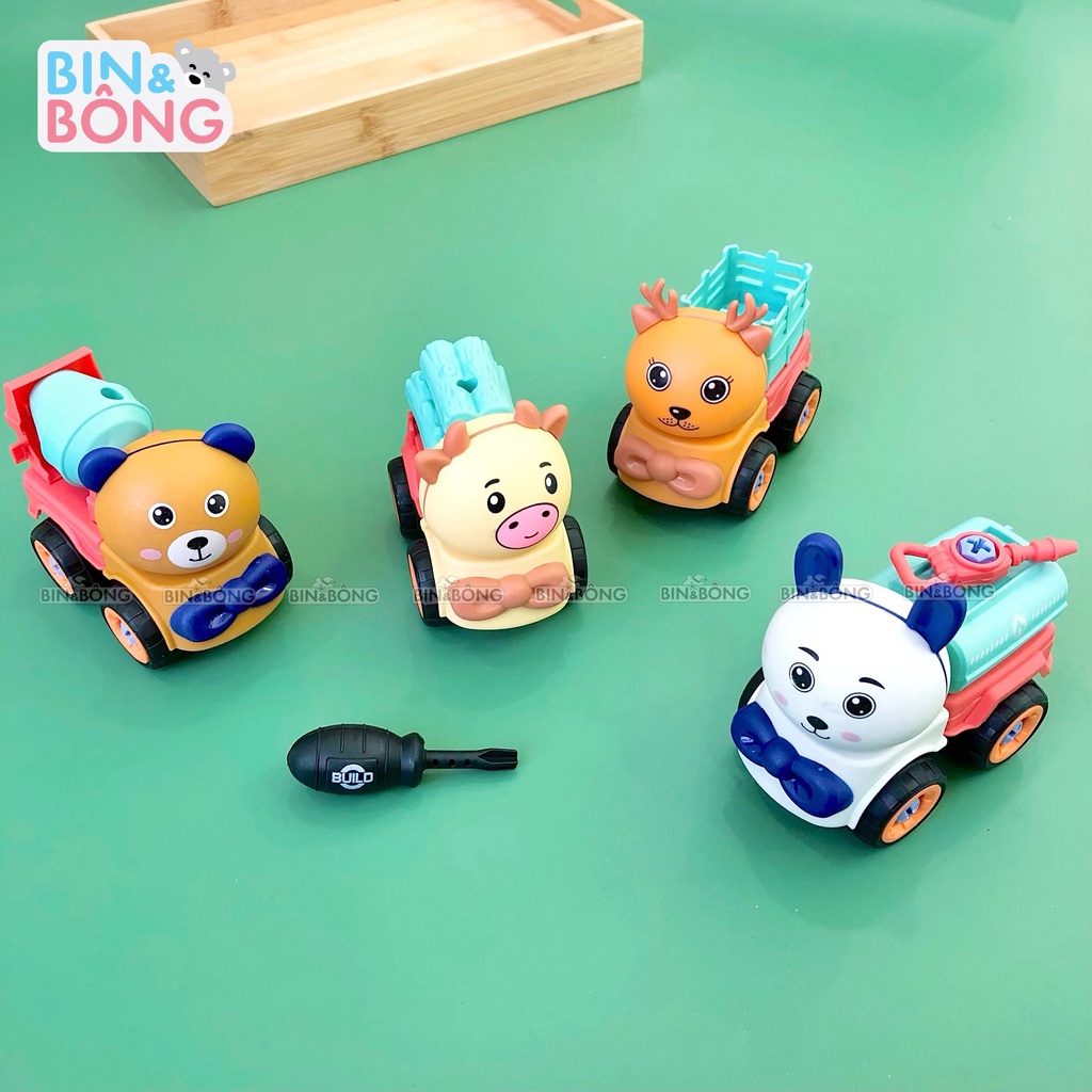 Đồ chơi oto nhập vai cho bé, set 4 ô tô xây dựng, nông nghiệp, bộ đội - Bongbaby1989