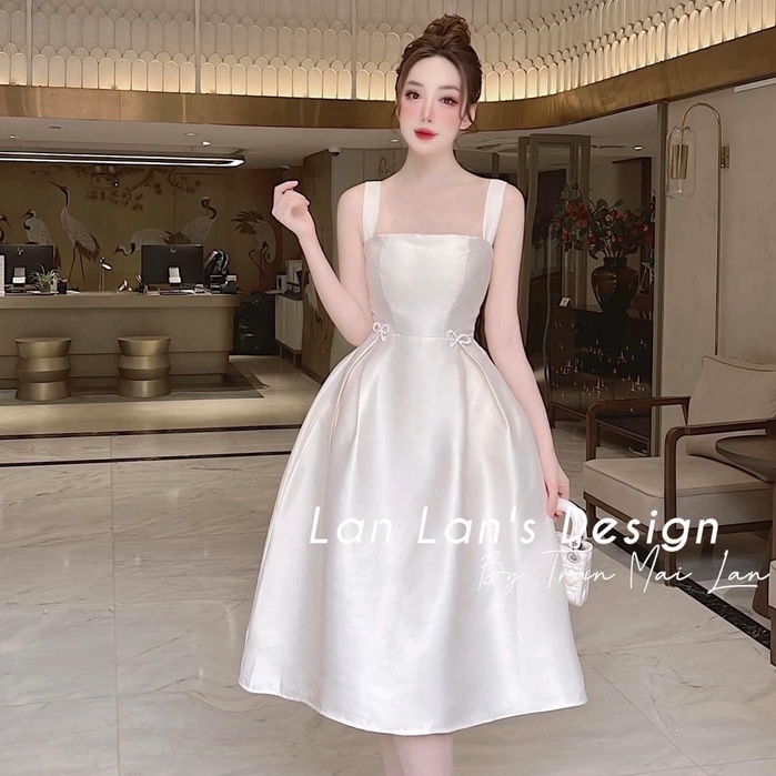 Đầm Váy dáng dài hai dây dự tiệc sang chảnh thiết kế thắt eo váy xòe qua gối dự tiệc sang chảnh thời trang nữ STCLOTHIN