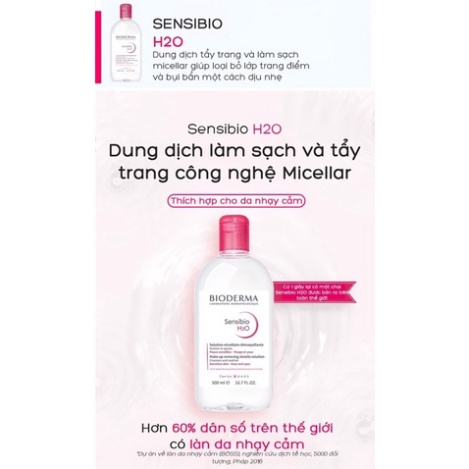 Nước Tẩy Trang ❤️𝑭𝒓𝒆𝒆𝒔𝒉𝒊𝒑❤️ Nước Tẩy Trang Bioderma Dành Cho Da Nhạy Cảm công nghệ Micellar Sensibio H2O 500ml