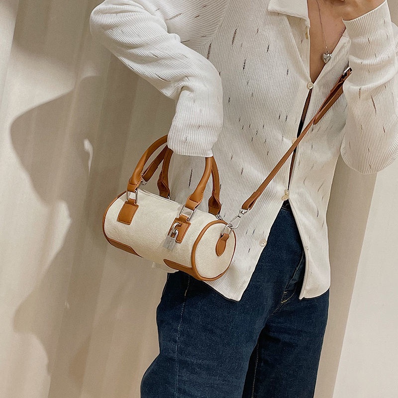 Túi Đeo Chéo Hình Trụ Chất Liệu Da Màu Trơn Thời Trang Cho Nữ Màu Sắc