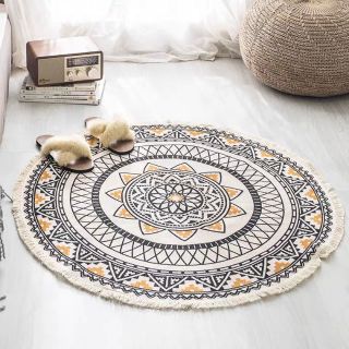 Thảm tròn boho họa tiết vàng