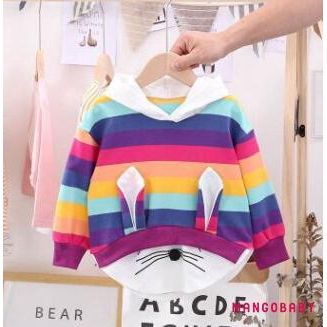 Áo Hoodie Tay Dài Kẻ Sọc Màu Cầu Vồng Dễ Thương Xinh Xắn Cho Bé