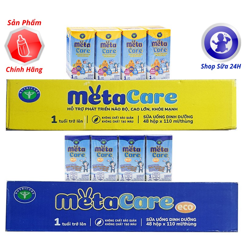 Thùng 48 Hộp Sữa Pha Sẵn Metacare Nhãn Xanh, Nhãn Vàng 110ml