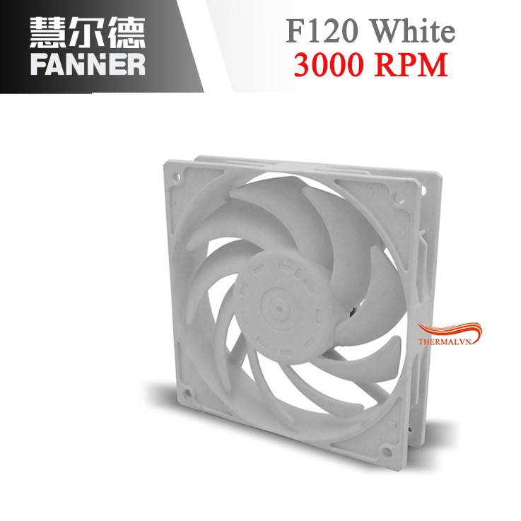 Fan case 12cm Fanner F120 White - Quạt sức gió lớn 108 CFM, quay 3000 vòng