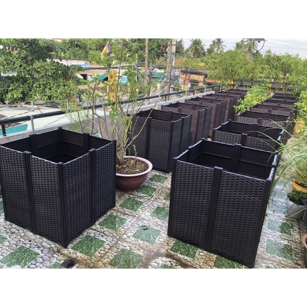 Chậu ghép trồng cây ăn quả cao 80cm mầu nâu cho sân thượng