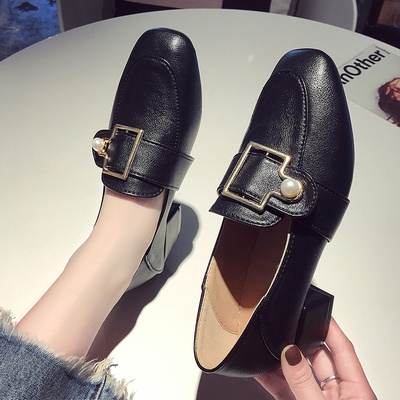 Giày loafer đính ngọc mũi tròn công sở đế cao 4cm đạp gót