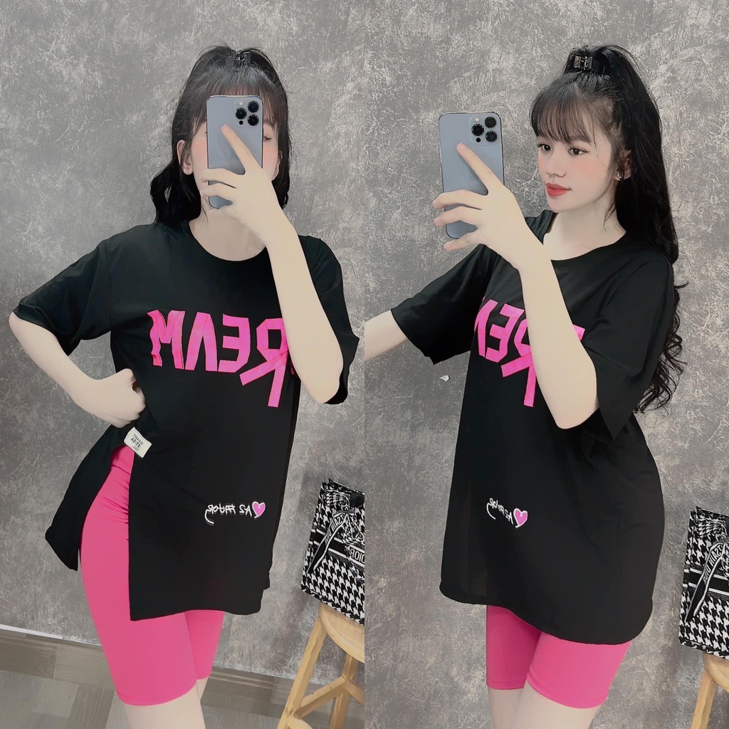 Set thun ngố Thái, áo xẻ tà, form rộng, quần ngố ôm, cho nữ mặc nhà, mặc đi chơi siêu dễ thương, phong cách