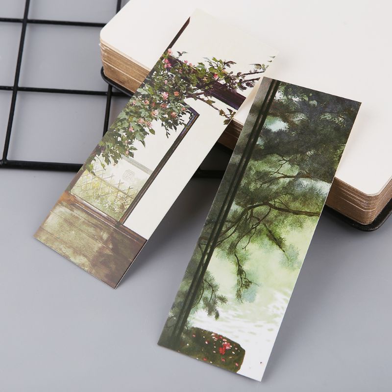 Set 30 Thẻ Đánh Dấu Trang Sách Bằng Giấy Họa Tiết Vẽ Kiểu Trung Hoa Cổ Điển Sáng Tạo