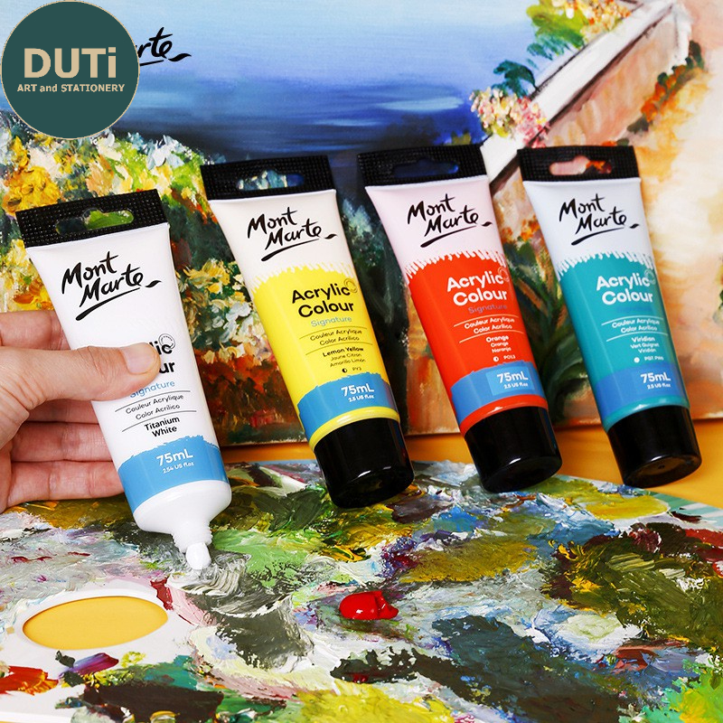 Màu Acrylic Mont Marte tuýp 75ml- Màu lẻ Acrylic vẽ trên quần áo , giày chống thấm nước