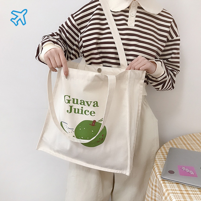 Túi Xách Tay Bằng Vải Canvas In Hình Trái Cây Thời Trang 2022 Dành Cho Nữ
