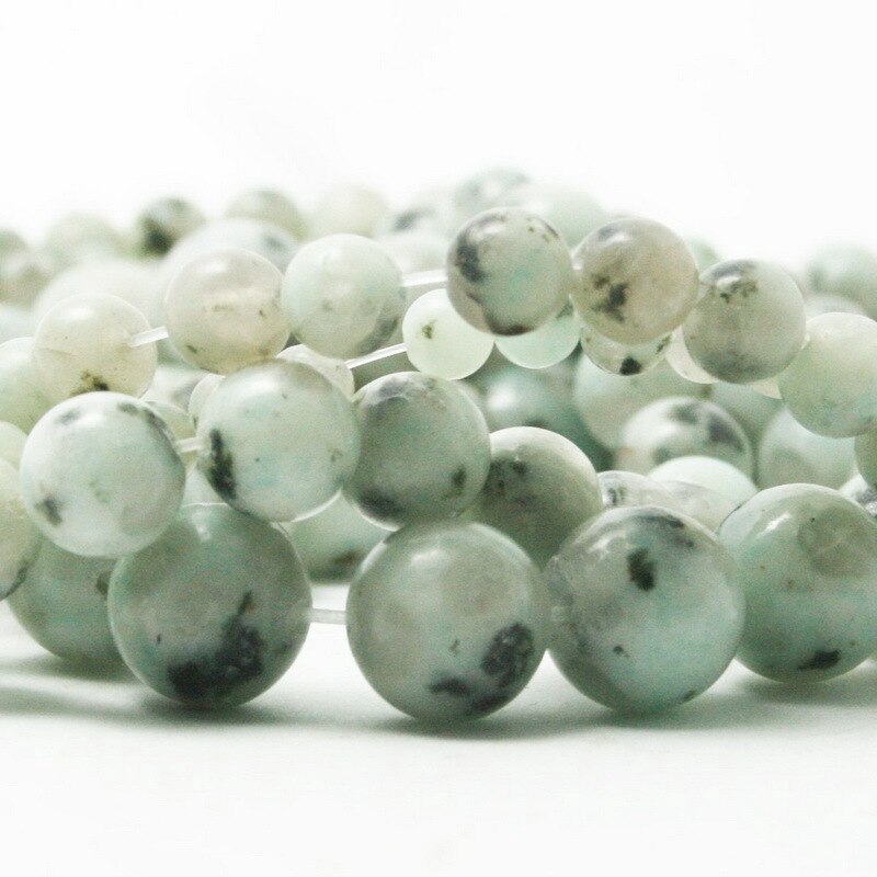 Chuỗi hạt đá tròn màu xanh lá chấm đen 4-10mm dùng làm trang sức diy