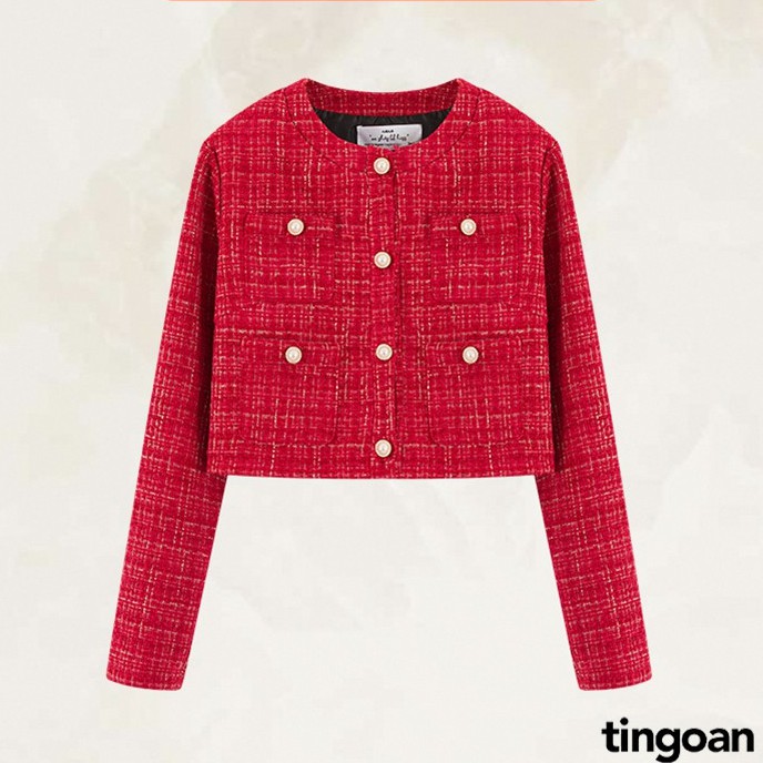[Mã WABRMINI2 giảm 10% tối đa 50k đơn 250k] Áo khoác dài tay tingoan croptop màu đỏ SLEEP OVER JACKET/DR
