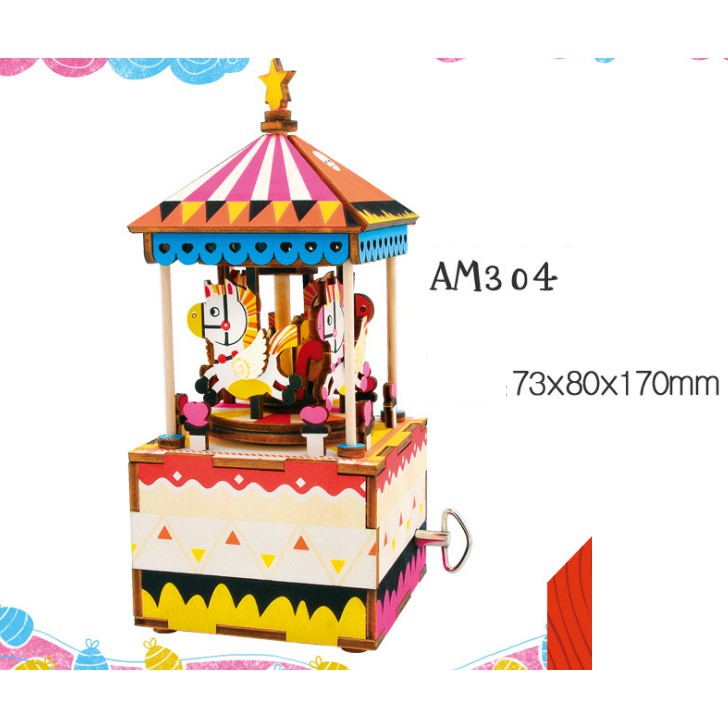 [BẢN XUẤT KHẨU TIẾNG ANH] Mô hình Hộp nhạc Vòng quay Ngựa gỗ - Merry go round AM304 Music Box