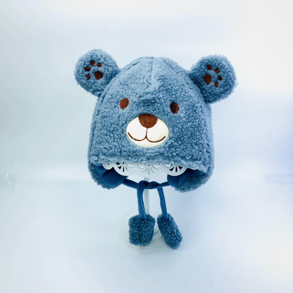 Mũ len cho bé trai, nón len cho bé gái lông cừu hình gấu siêu ấm