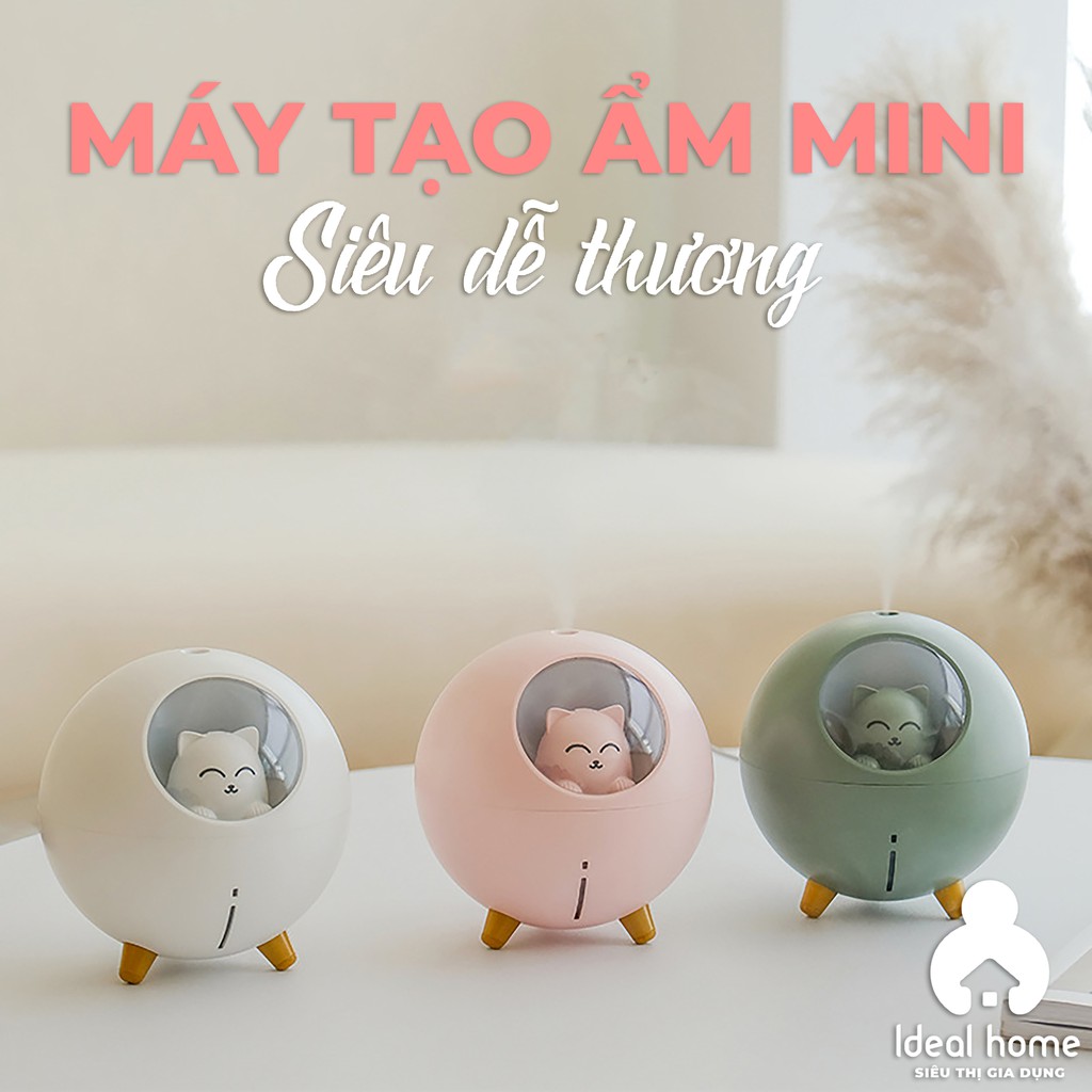 [GIÁ SỐC] - Máy Phun Sương Mini Tạo Ẩm không khí Giá Rẻ hình mèo dễ thương có đèn ngủ - IDEAL HOME