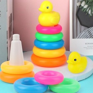 Đồ Chơi Tháp Chồng Vòng Tròn Vịt 5 Vòng 5 Màu + Vịt Vàng