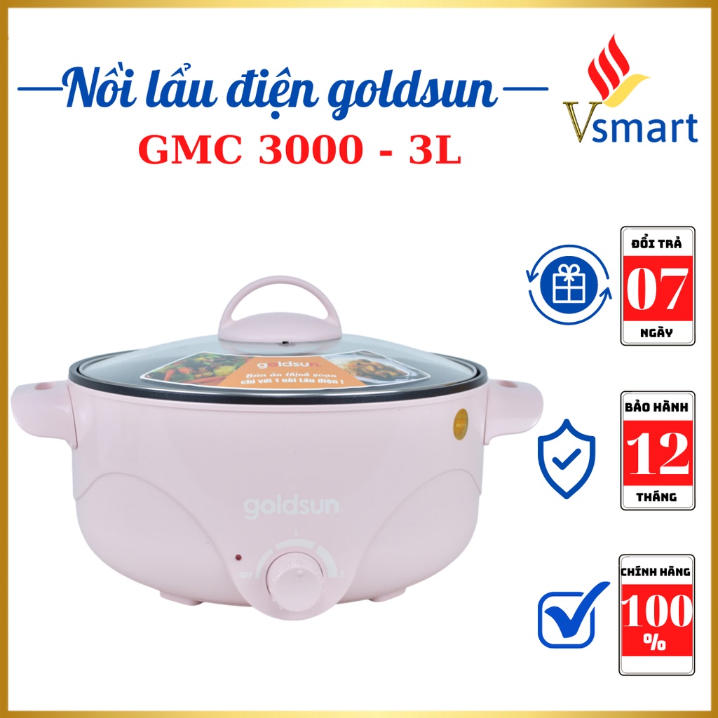 Nồi lẩu điện đa năng mini goldsun GMC3000, bếp nấu lẩu điện dung tích 3L - Bảo hành 12 tháng