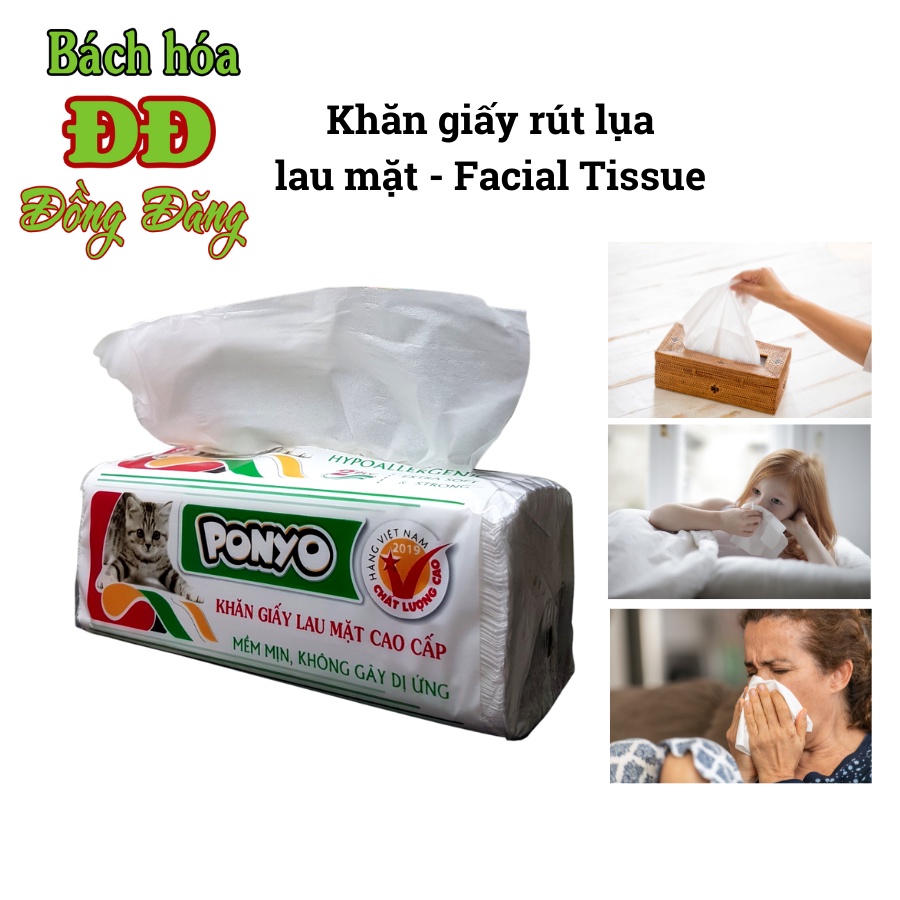 Khăn giấy rút lụa lau mặt PONYO 2 lớp - Facial Tissue