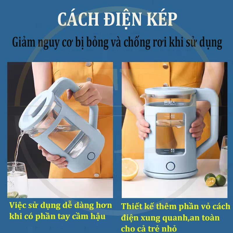 Ấm Siêu Tốc-Bình siêu tốc Thủy Tinh Cách Nhiệt Kép CAO CẤP - Bình Đun Nước Ấm Đun Nước Siêu Tốc 1500W Vệ Sinh Dễ Dàng