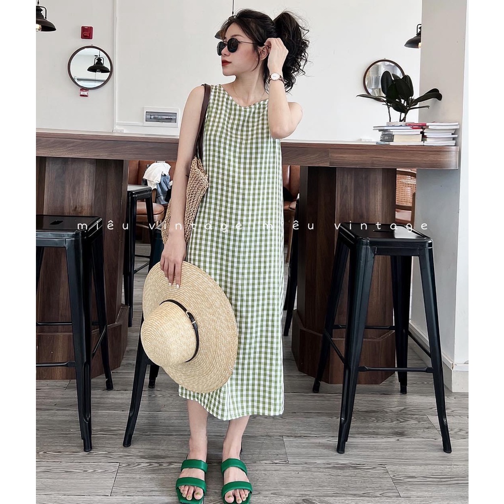 Váy Maxi Đũi Kẻ Caro, Váy Dài Hoạ Tiết Kẻ Sọc Buộc Lưng Tone Da Phong Cách March.Clothes